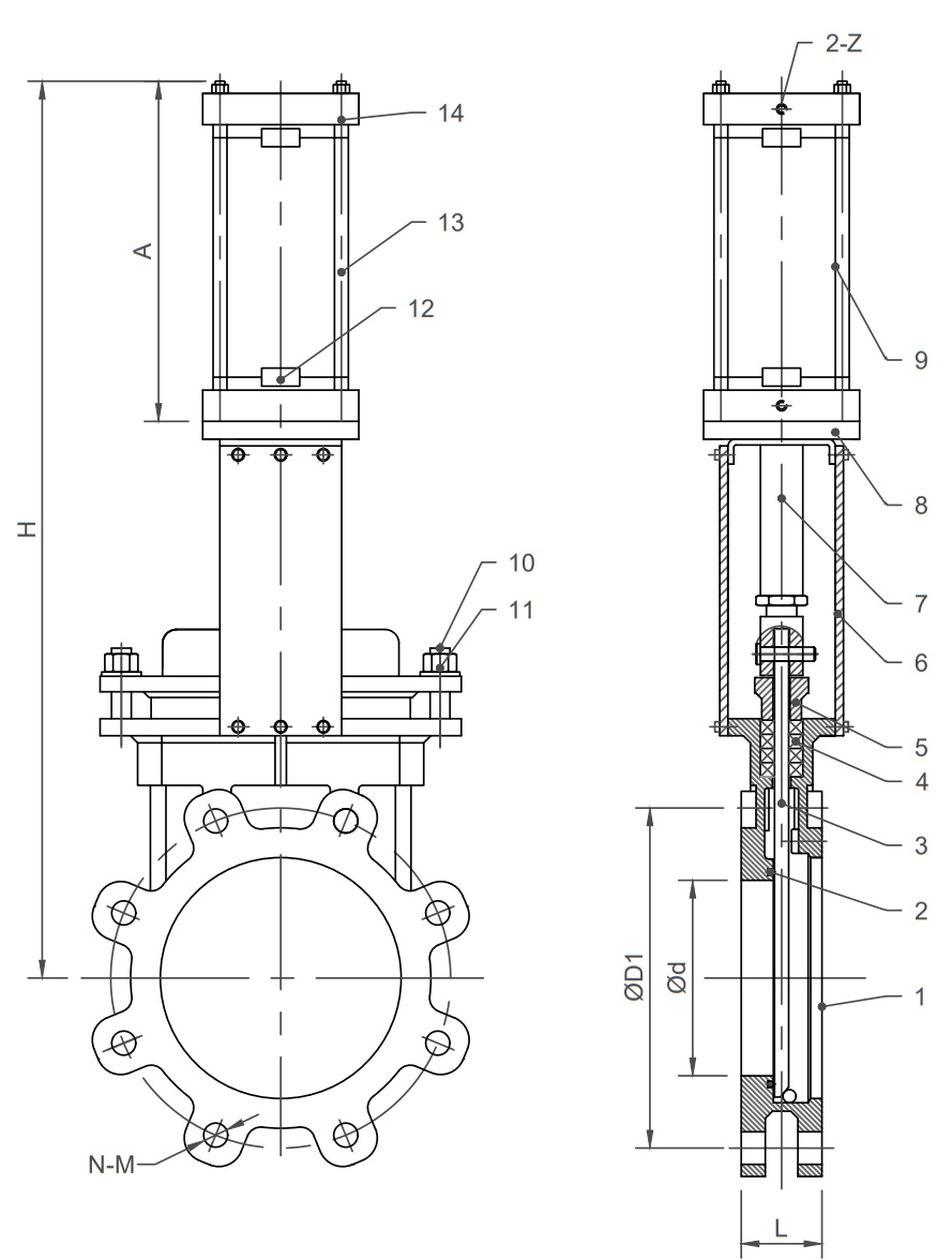 Stainless Steel Pneumatic Double Acting Knife Gate Valve